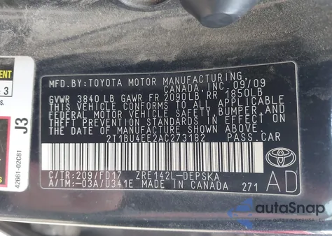 2010 Toyota Corolla S from USA, damaged, VIN 2T1BU4EE2AC273182